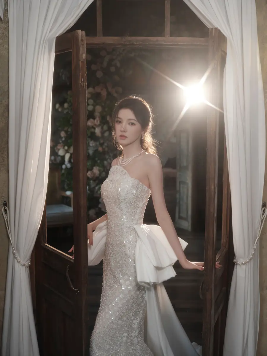 lo | 光影旅途 张予曦的优雅造型:白色抹胸裙与珍珠项链 | 光影旅途